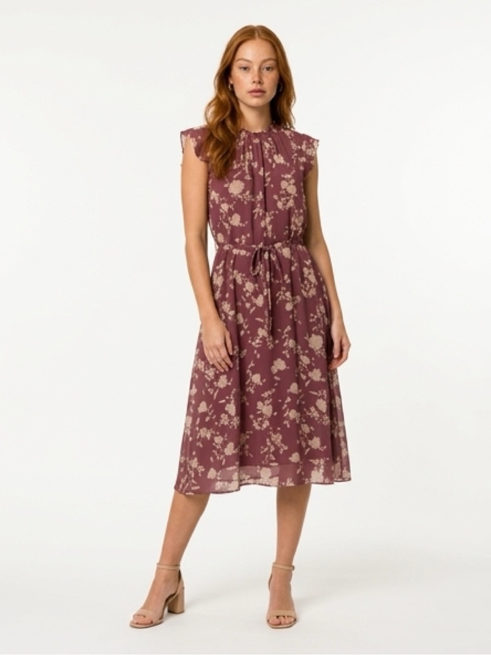Nina Leonard Dusty Rose Floral Midi Dress